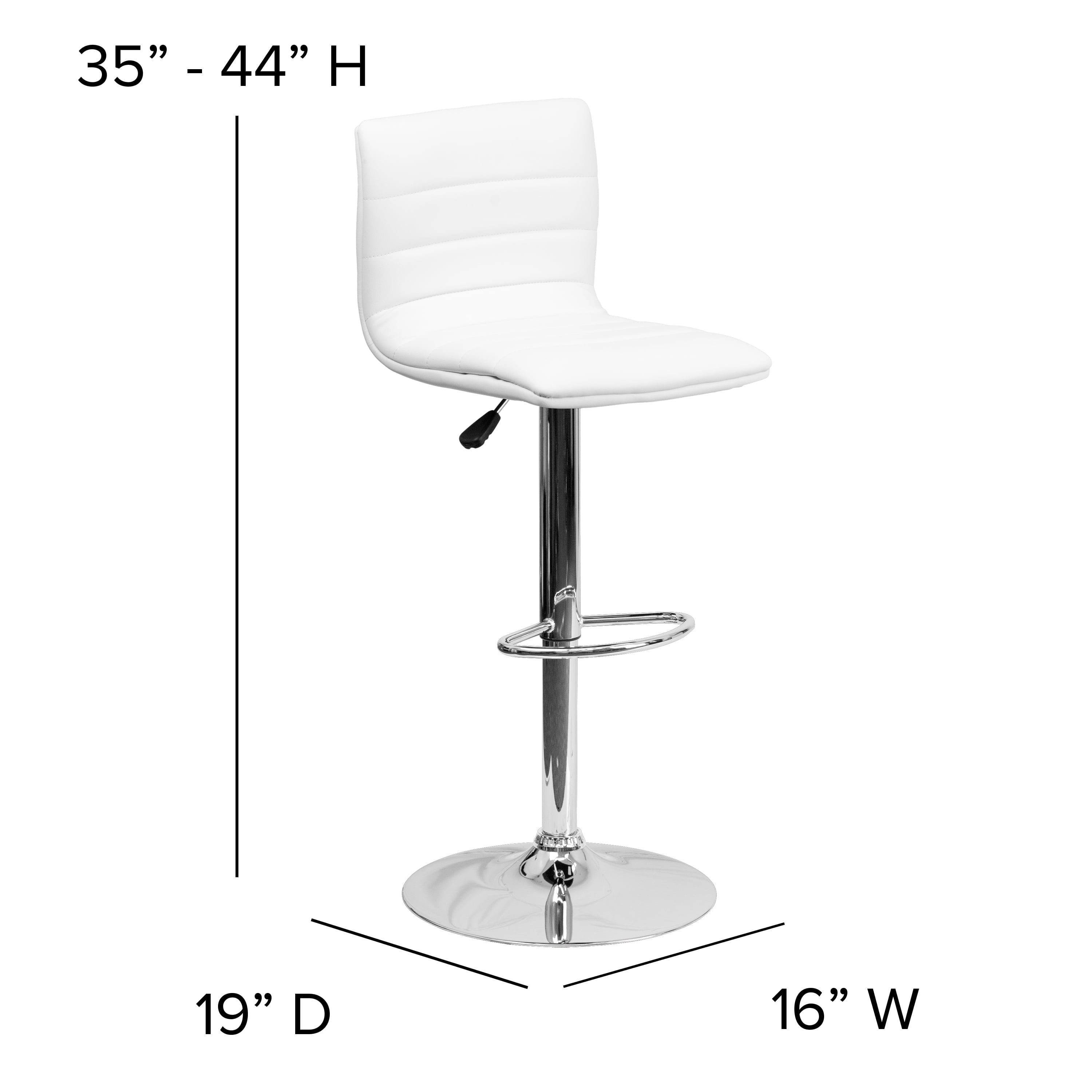 Flash Furniture Betsy Modern White Vinyl Adjustable Bar Stool with Back, Counter Height Swivel Stool with Chrome Pedestal Base
