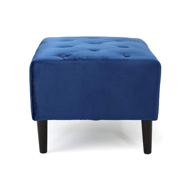 Kimiko Navy Blue Velvet Upholstered Ottoman
