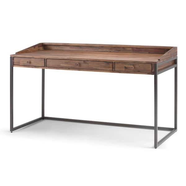 Ralston Solid Acacia Wood Modern Industrial 60 in. Wide Writing Office Desk in Rustic Natural Aged Brown