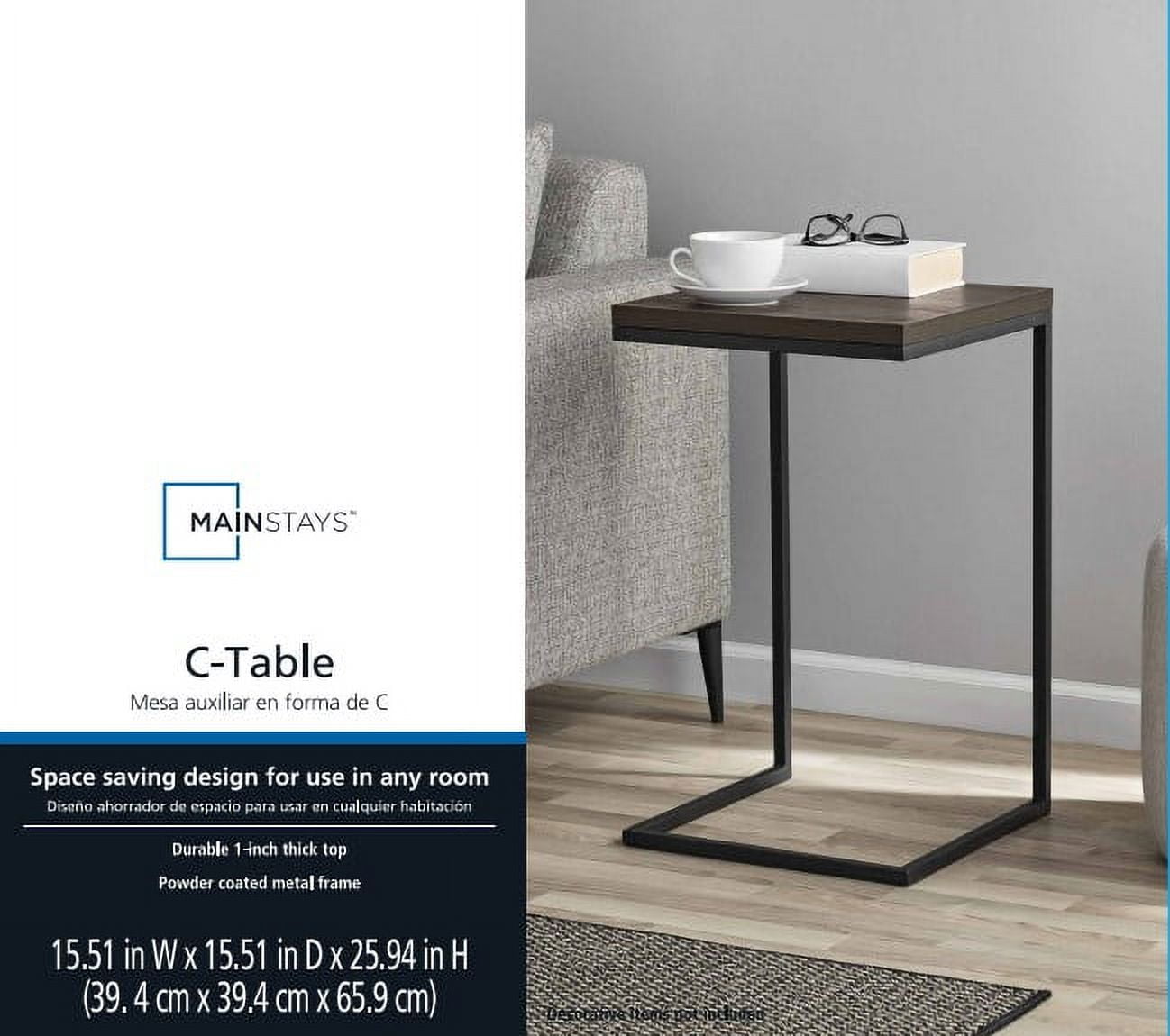 Mainstays C-Shape Metal End Table, Espresso/Black