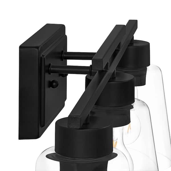 Abbedale 23.38 in. 3-Light Black Bathroom Vanity Light Fixture with Clear Glass Shades