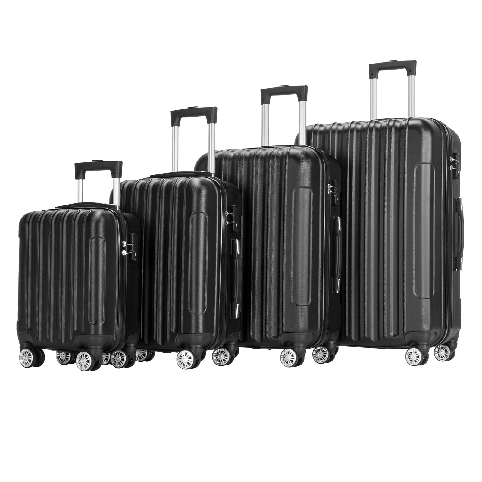 Zimtown 4 Piece Luggage Set, ABS Hard Shell Suitcase Luggage Sets Double Wheels with TSA Lock, Black