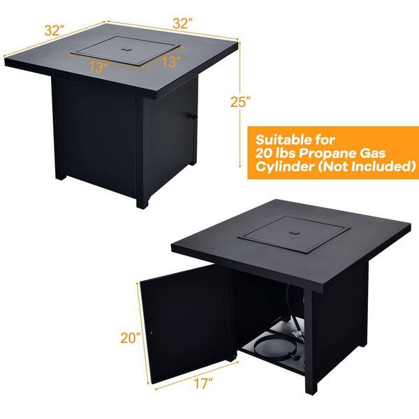 32 in. Steel Propane Fire Pit Table with Lid and Fire Glass