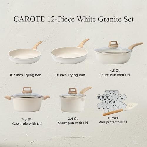 CAROTE 12 Pcs Pots and Pans Set，Nonstick Cookware Sets Induction Cookware Whi...