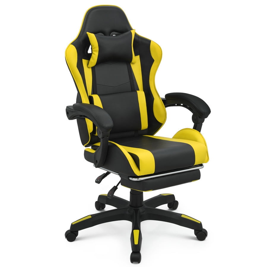 Yellow RECLINING Gaming Racing Chair Ergonomic Faux Leather Office Executive Seat w/Footrest