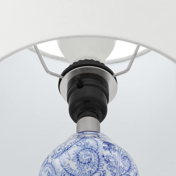 15 .75 in. Blue Floral Ceramic Table Lamp with White Fabric Shade