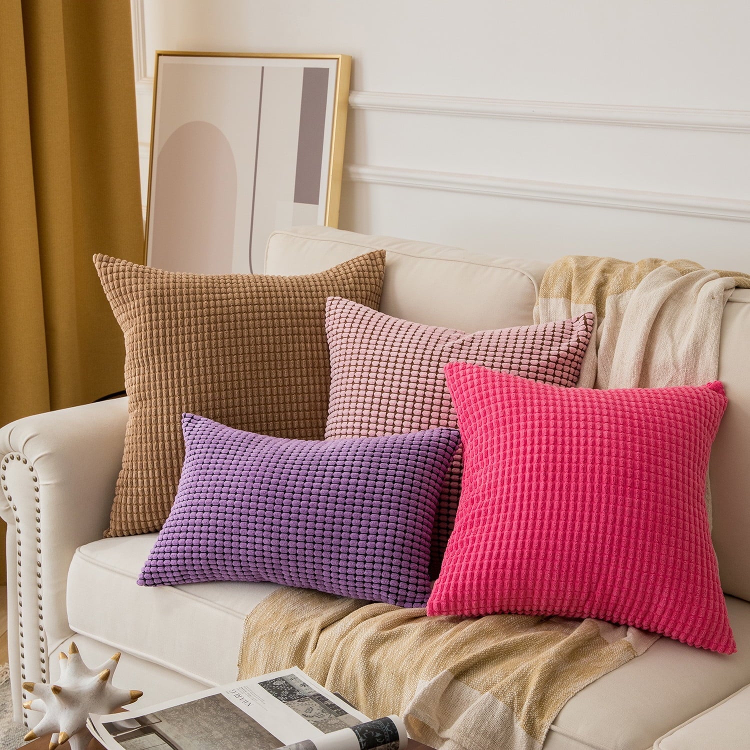 Phantoscope Striped Velvet Traditional Throw Pillows, 12