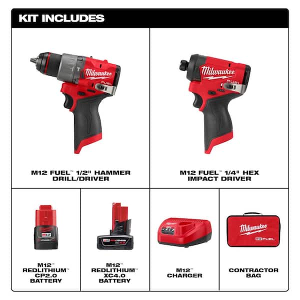M12 FUEL 12-Volt Lithium-Ion Brushless Cordless Hammer Drill and Impact Driver Combo Kit (2-Tool) with Impact Wrench