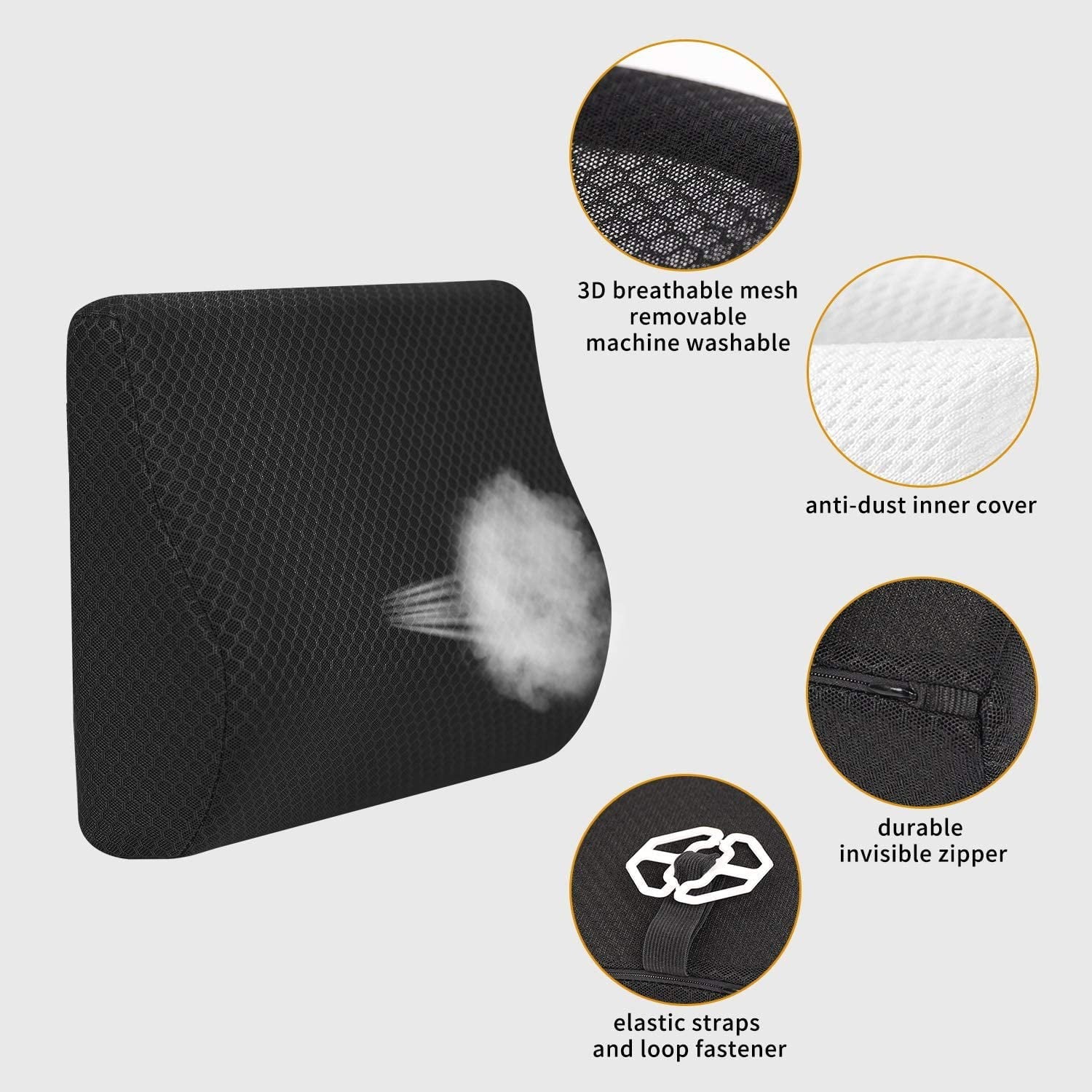TISHIJIE Memory Foam Lumbar Support Pillow for Car - Mid/Lower Back Support Cushion - for Car Seat, Office Chair, Recliner Etc.
