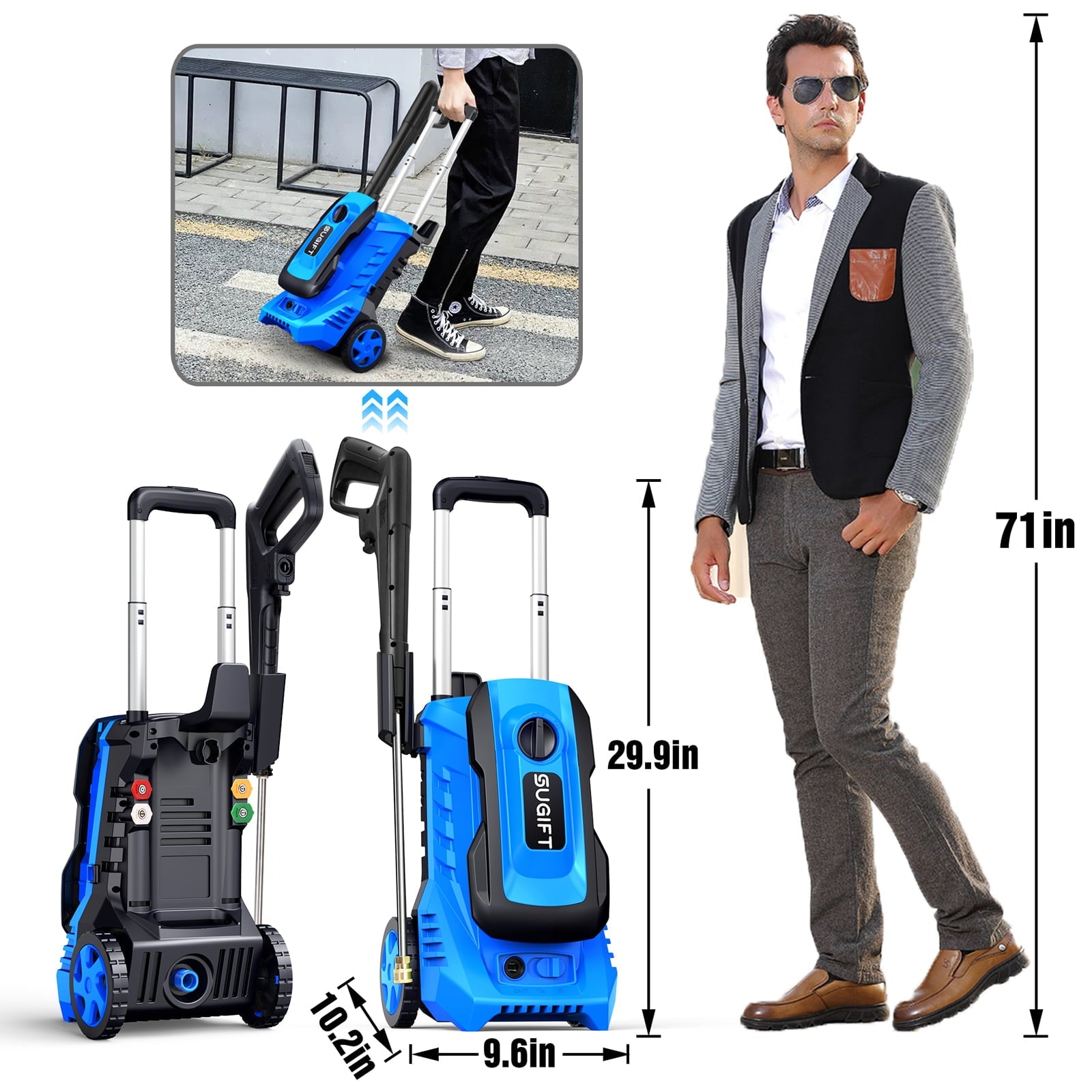 SUGIFT Electric Pressure Washer, 14.5-Amp, Pressure Select Technology, 3300 PSI Max, 2 GPM Max