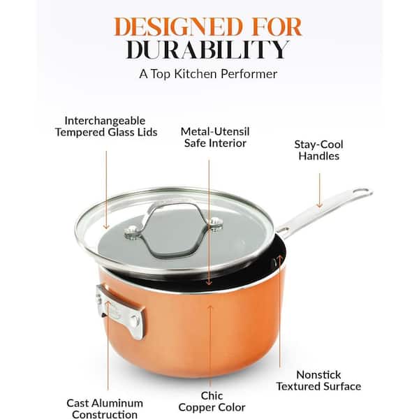 StackMaster 10- Piece (7 in. and 9 in.) Aluminum Cast Textured Ceramic Nonstick Coating Cookware Set with Utensils