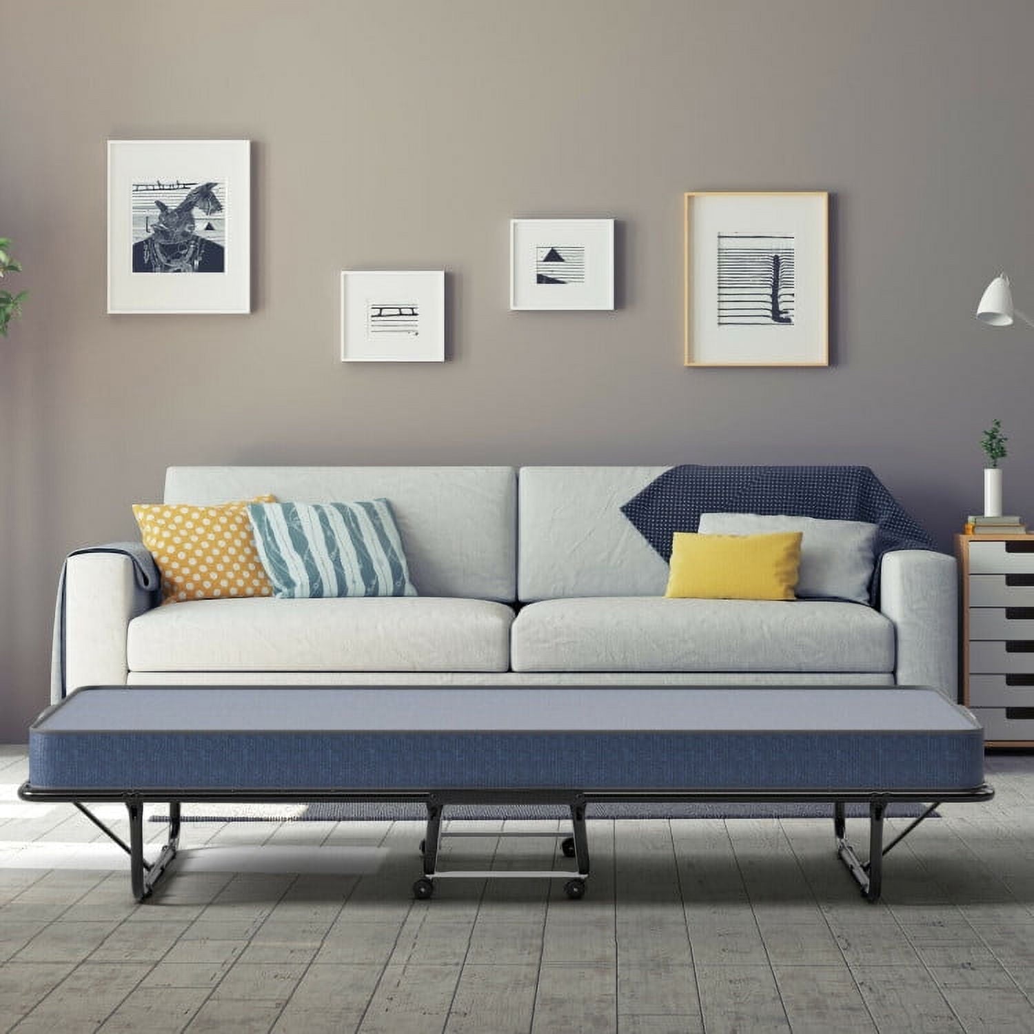 Folding Bed with Memory Foam Mattress, Rollaway Guest Metal Frame for Kids Adults, Portable Sleeping Spare for Bedroom Office, Easy Assembly, 79