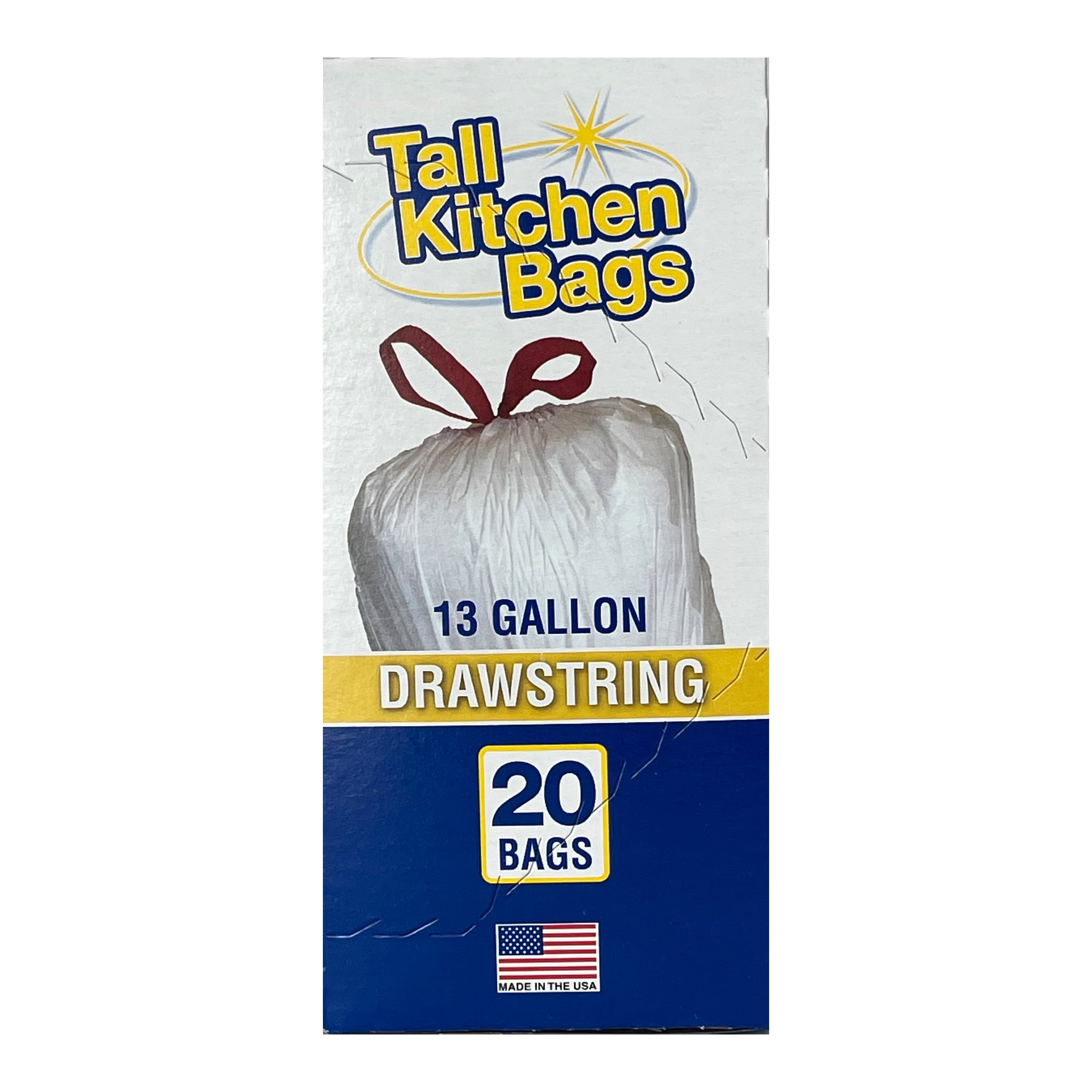 Basic Kitchen Trash Bags, 13 Gallon, Drawstring, 20 Bags