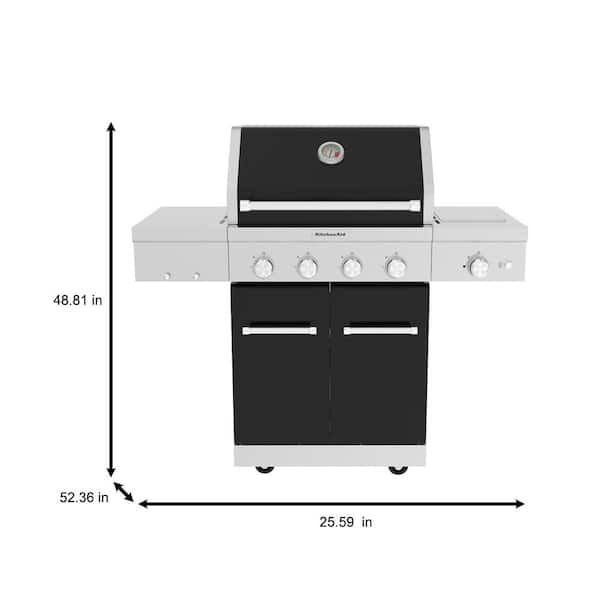 4-Burner Propane Gas Grill with Searing Side Burner in Black
