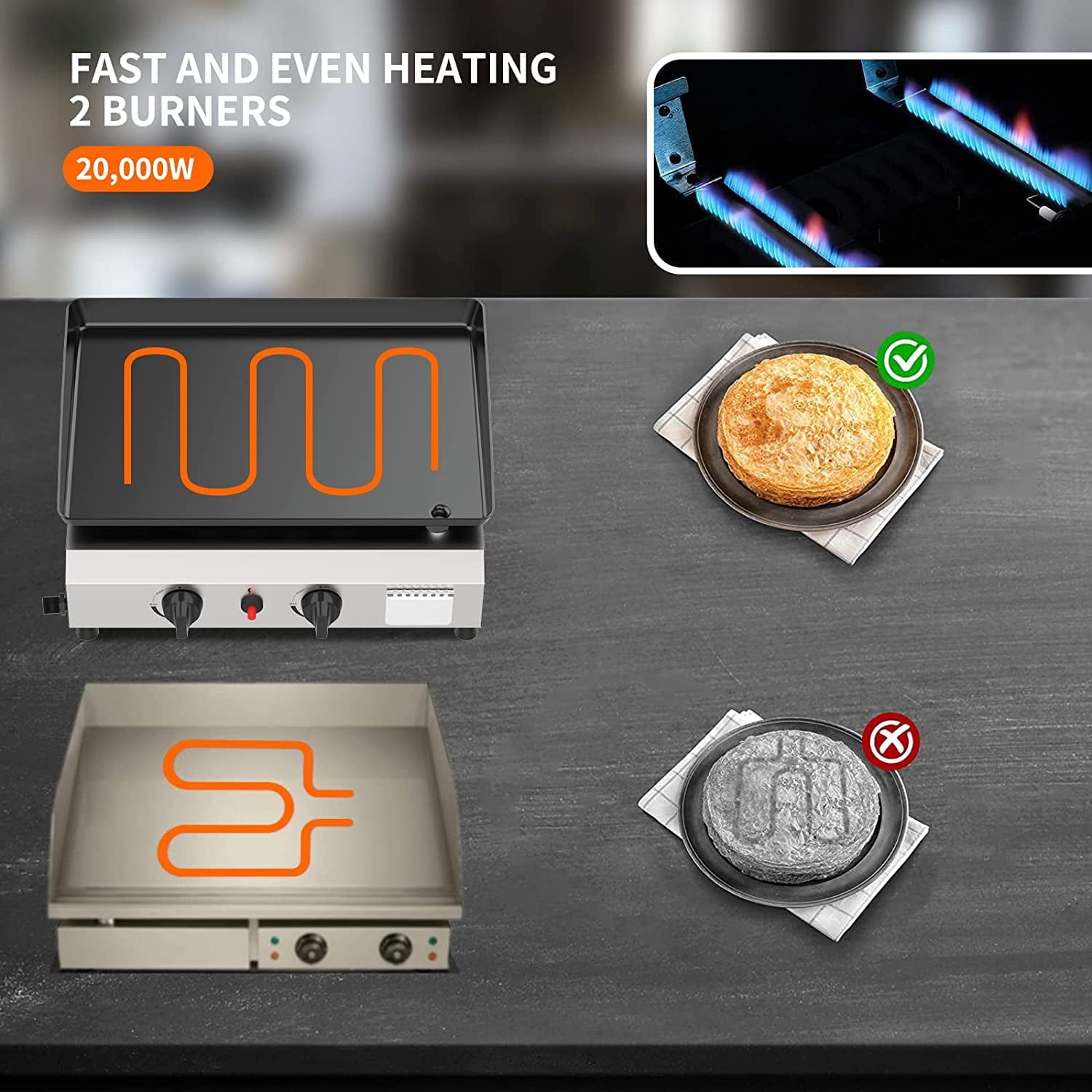 2/3/4 Burner Gas Griddle-Outdoor Propane Griddle-BTU Propane Fuelled, Portable Flat Top Gas Grill Camping Griddle Station with Side Shelves for Kitchen