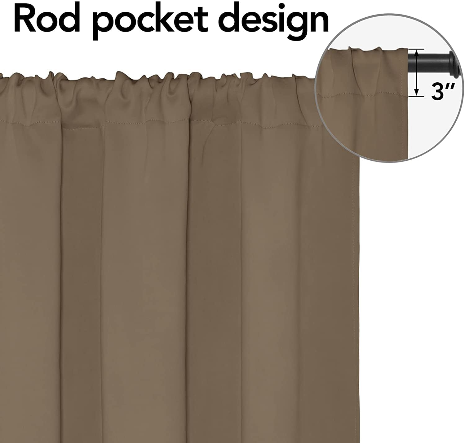 Easy-Going Blackout Room Darkening Rod Curtains, Camel, 42x63 in