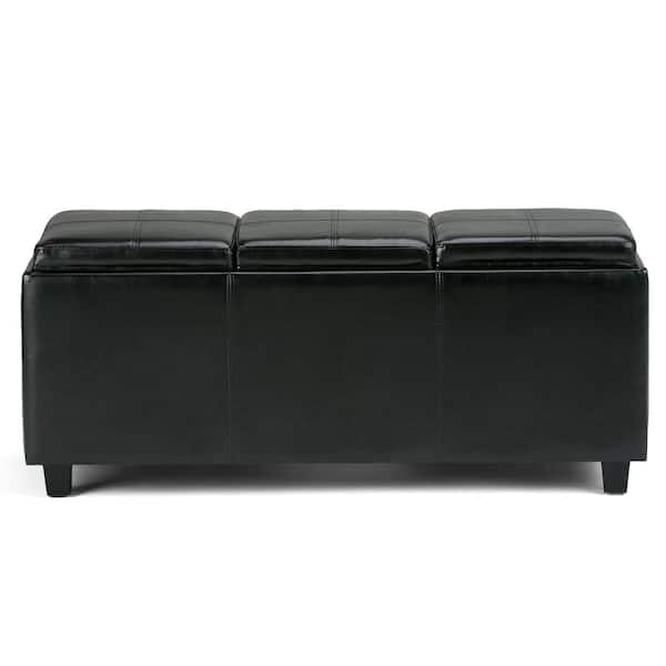 Avalon 42 in. Wide Contemporary Rectangle Storage Ottoman in Midnight Black Vegan Faux LeatherBedroom Bench