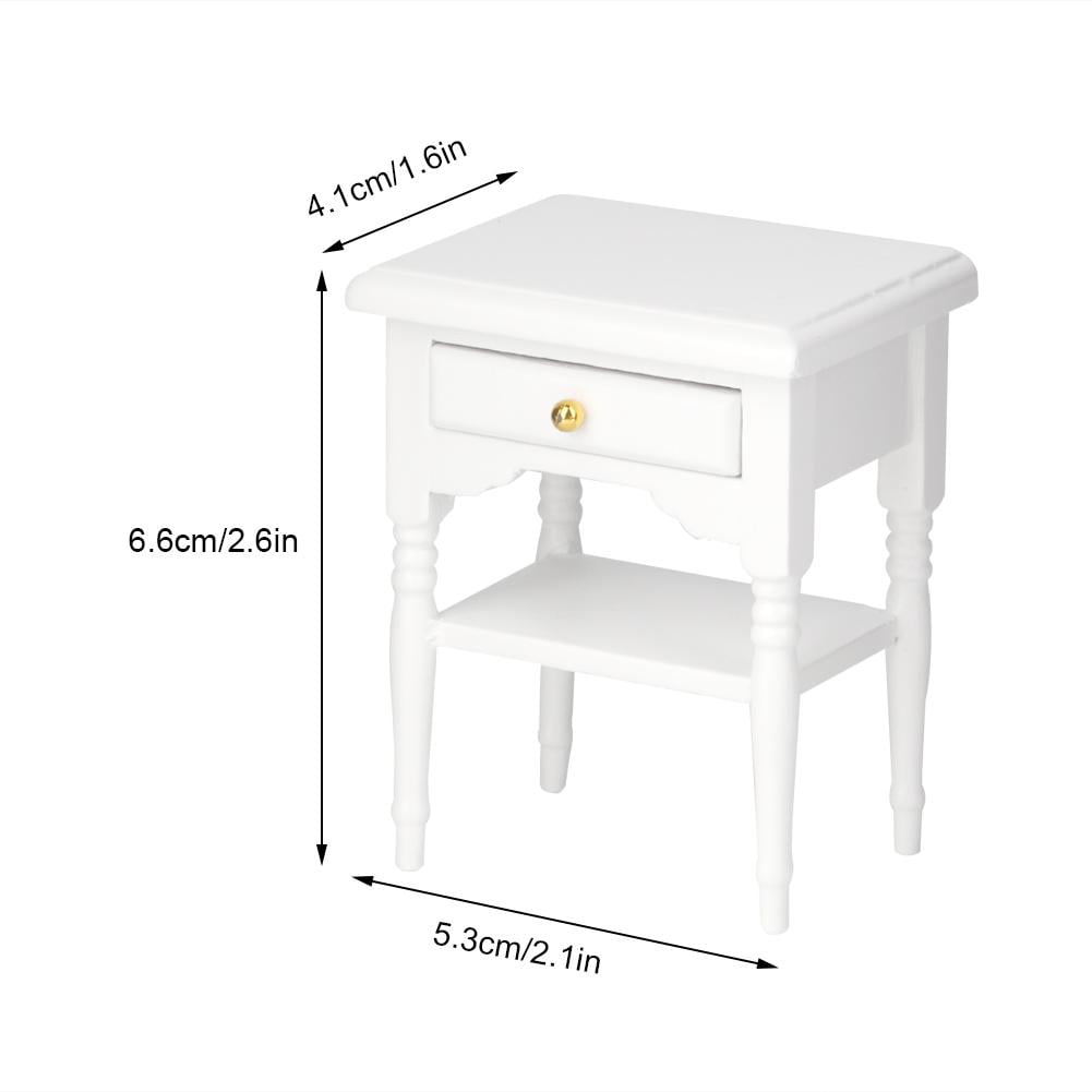 FAGINEY Bedside Table ,1:12 White Mini Bedroom Furnishing Articles Wooden Bedside Table Model,Toy