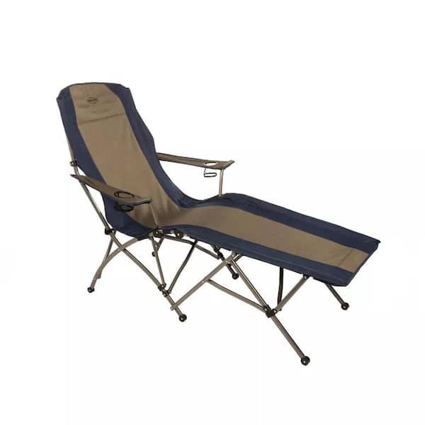 Folding Lounger Camp Chair with Cupholders, Navy and Tan (2-Pack)