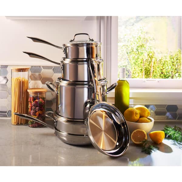 Tri-Ply 10-Piece Stainless Steel Cookware Set with Glass Lids