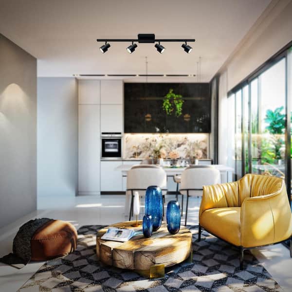 3 ft. 4-Light Matte Black Hard Wired Track Lighting Kit with Gimbal Head, Bulbs Included