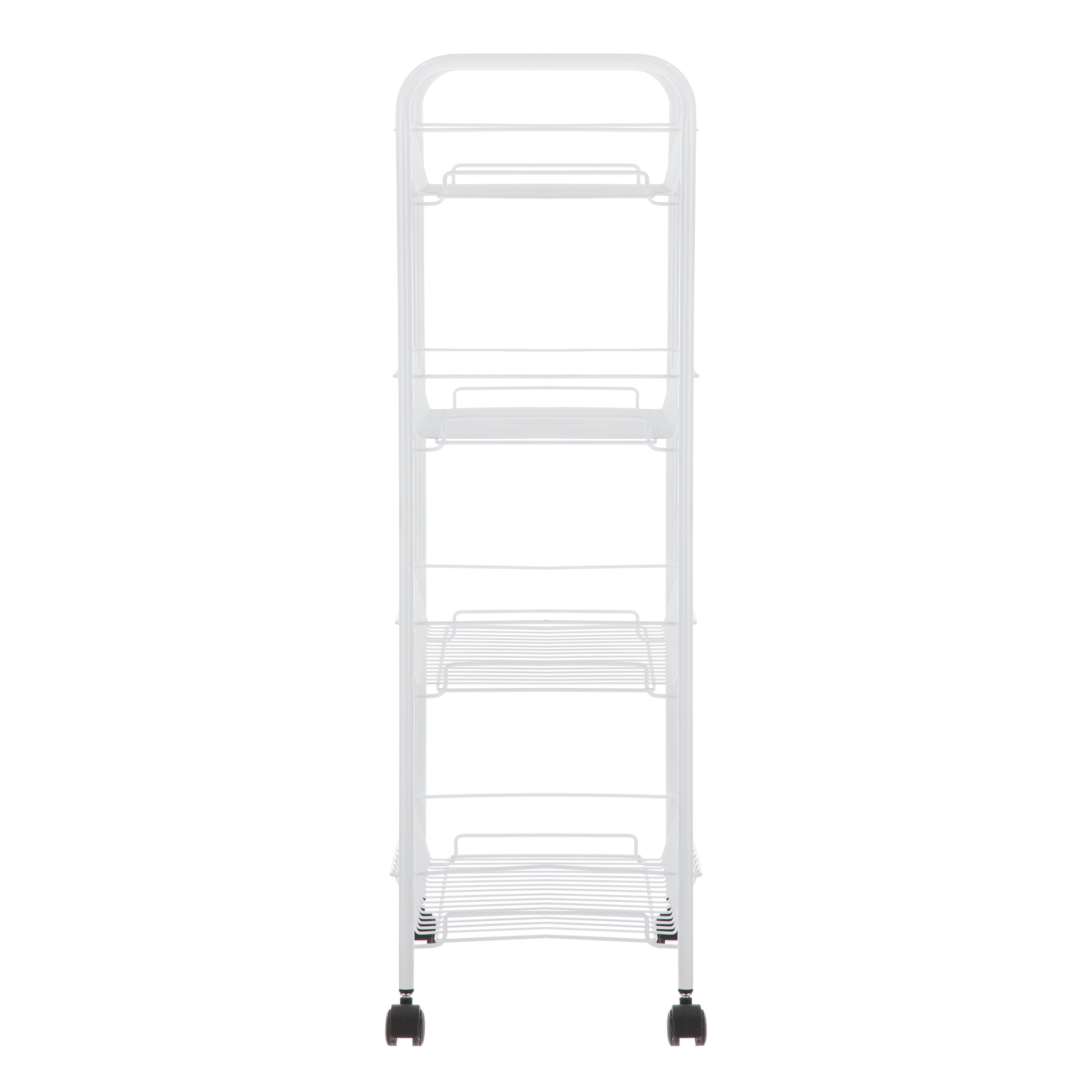 Mainstays 4-Shelf Steel Laundry Cart with Caster Wheels, White, Adult, Senior and Teen Age Groups