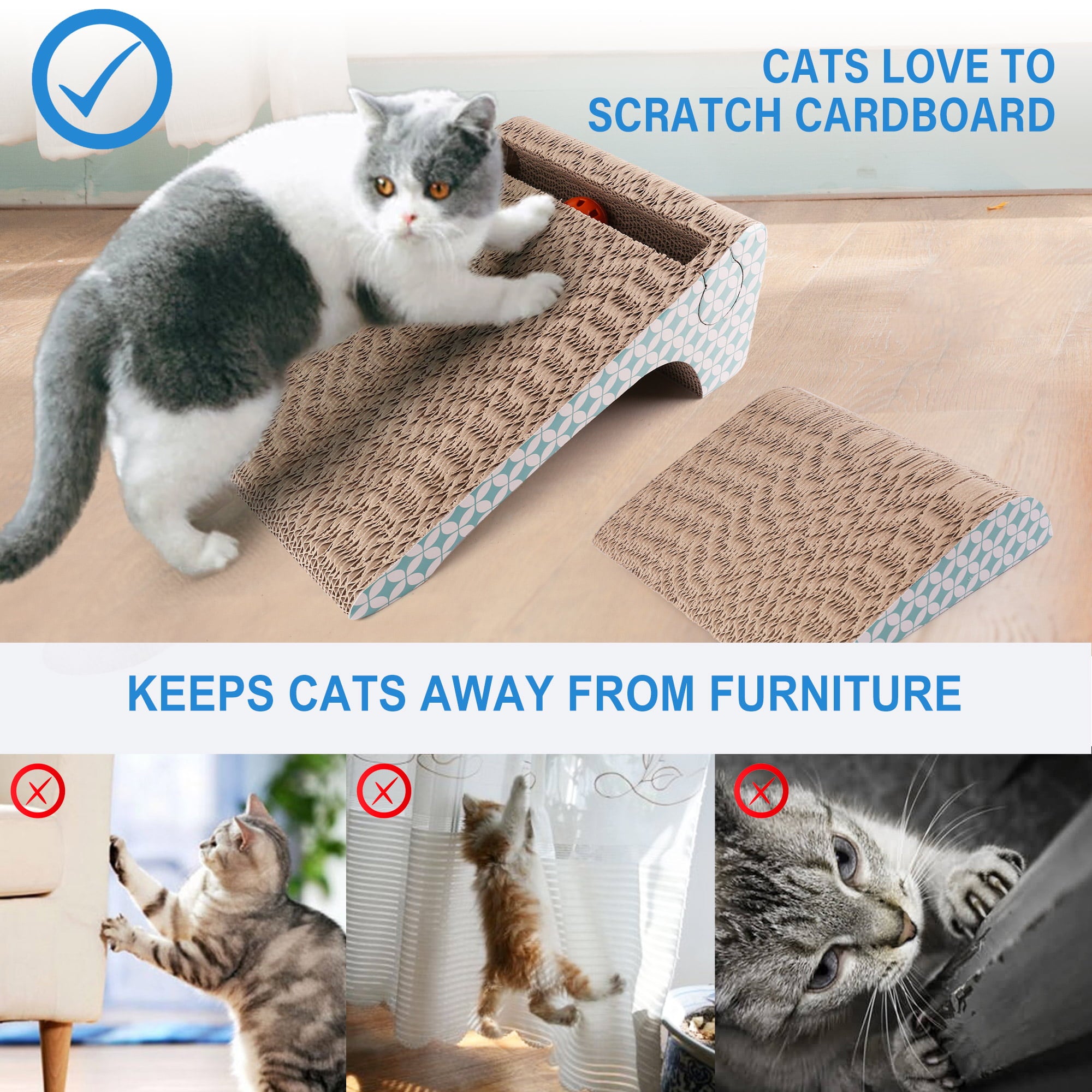 PrimePets Cat Scratcher Cardboard, Removable Cat Scratching Pad with Ball