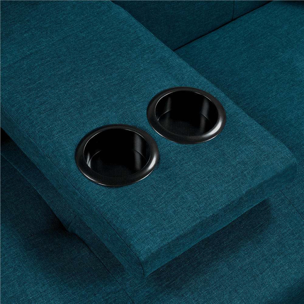 Easyfashion Convertible Futon Sofa Bed W/ Chrome Metal Legs & 2 Cup Holders, Aqua Blue