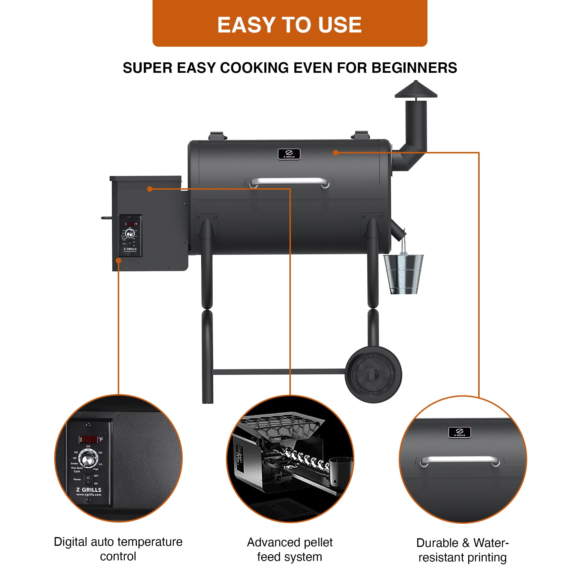 GRILLS ZPG-550B 560 sq. in. Wood Pellet Grill and Smoker 8-in-1 BBQ Black