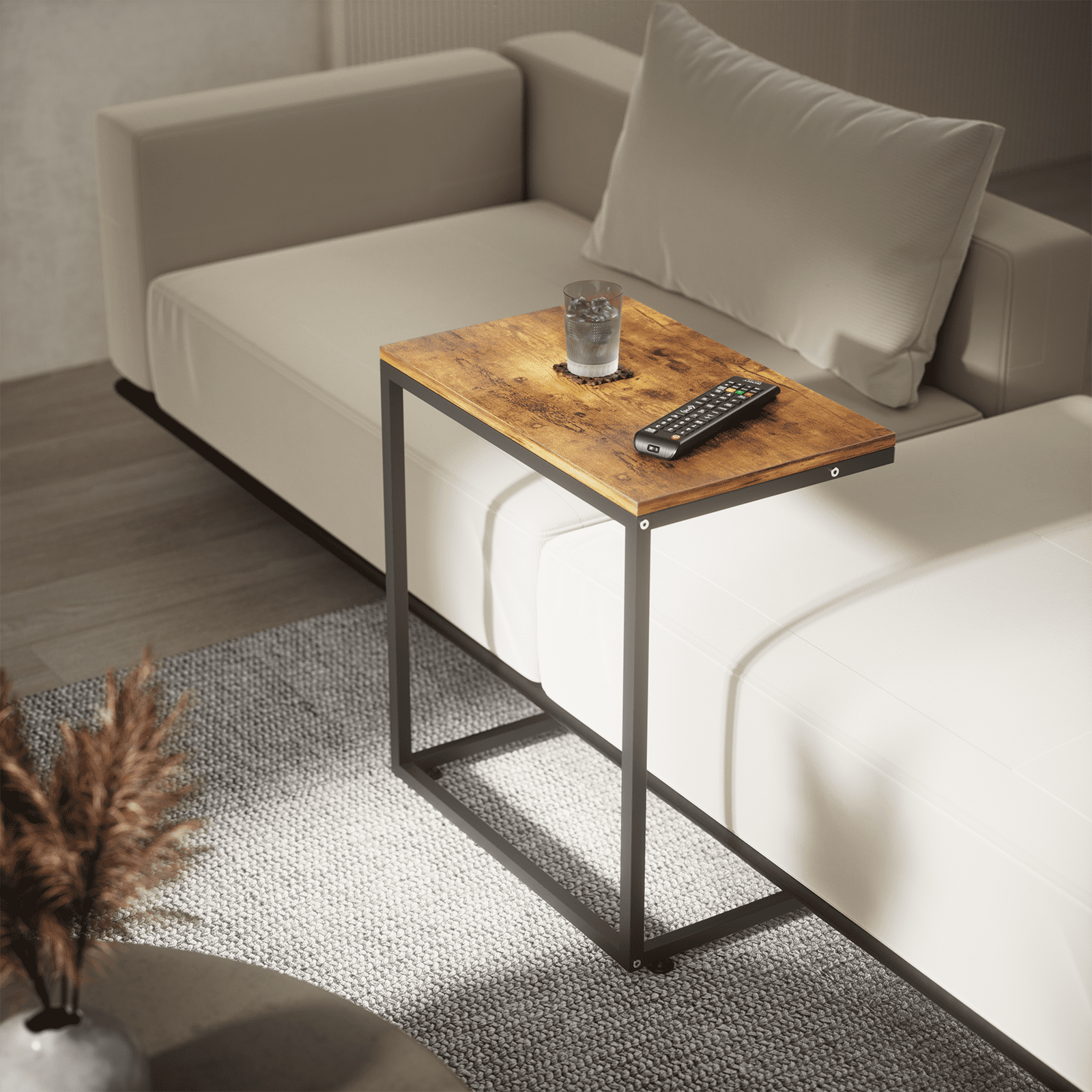 C Shaped Metal Sofa Side End Table Side Table TV Tray Table for Sofa,Couch Table,Bedroom(Rustic Brown)