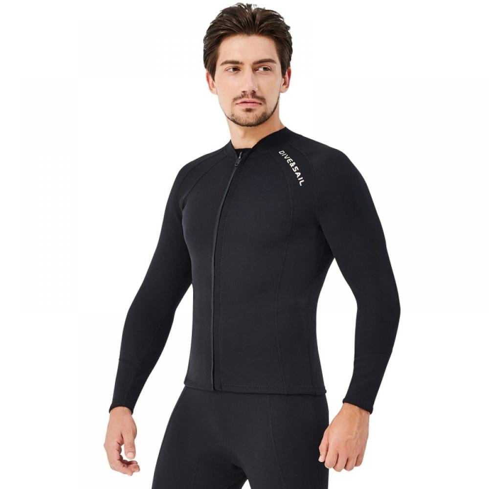 Men Women Wetsuit Top - 2mm Neoprene Long Sleeve Wetsuit Jacket Swimming Scuba Surfing Diving Suit Top for Adult & Youth Men Womens 2mm Neoprene Long Sleeve Jacket Front Zipper Wetsuit Top