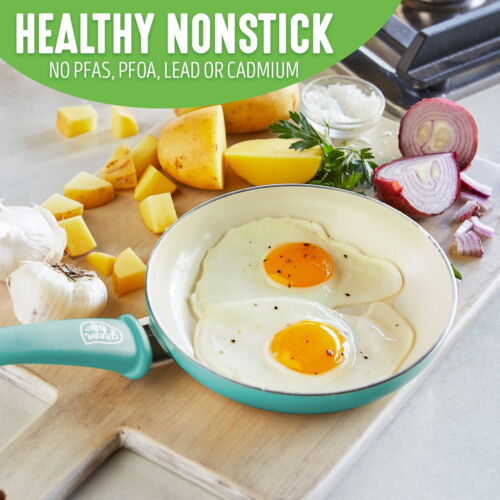 Soft Grip Ceramic Non-stick Cookware Set, 18 Piece, Turquoise, Dishwasher Safe