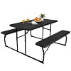Costway Indoor & Outdoor Folding Picnic Table Bench Set w/ Wood-like Texture Grey