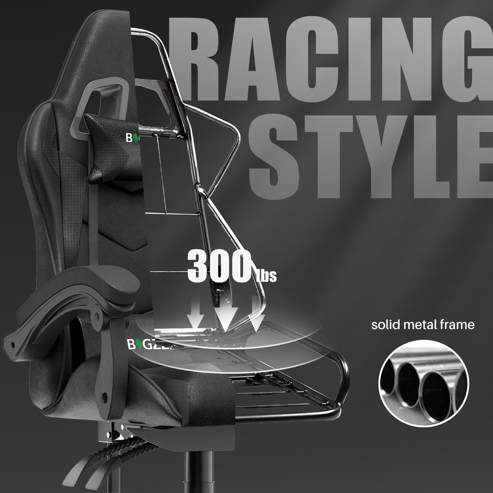 Bigzzia Gaming Chair Office Chair, Ergonomic Game Chair with Headrest & Lumbar Pillow, Black