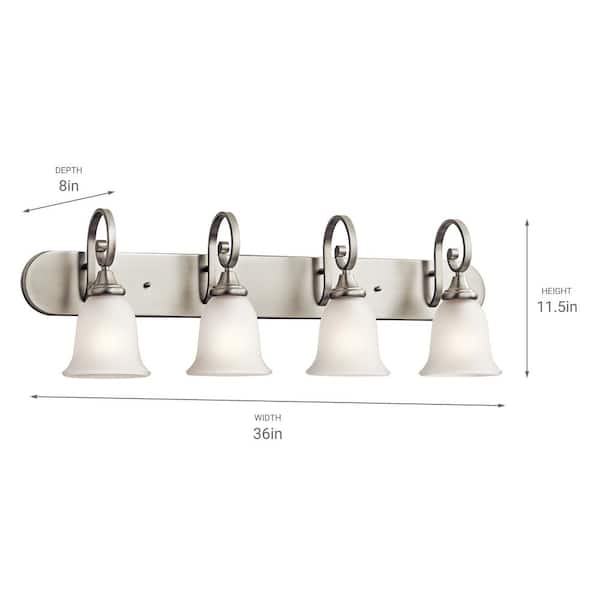 Monroe 36 in. 4-Light Brushed Nickel Traditional Bathroom Vanity Light with Satin Etched Glass