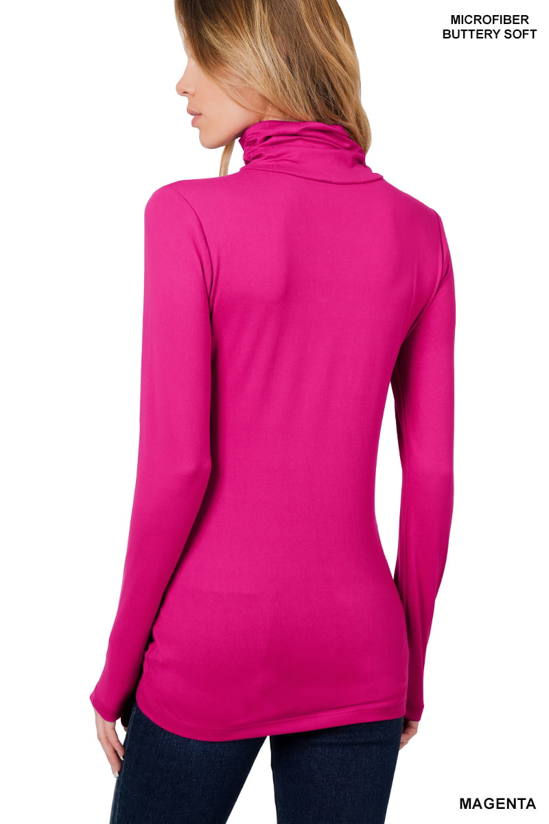 Zenana Women & Plus Microfiber Mock Turtleneck Long Sleeve Lightweight Tee Shirt Top