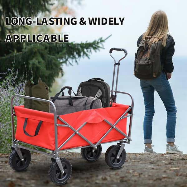 3.8 cu.ft. Oxford Fabric Metal Steel Frame Wagon Heavy-Duty Folding Portable Hand Garden Cart with Universal Wheels
