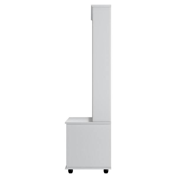 65 in. H White 3-in-1 Design Wood Hall Tree with 4 Hooks and 1 Storage Box