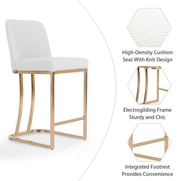 24 in. Beige Counter Height Bar Stool Metal Frame Cushioned Seat With Knit Design (2-Pieces)