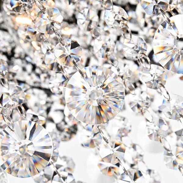 Alyvia 16 in. 4-Light Antique Black Glam Round Drum Flush Mount with Cascading Hanging Crystals