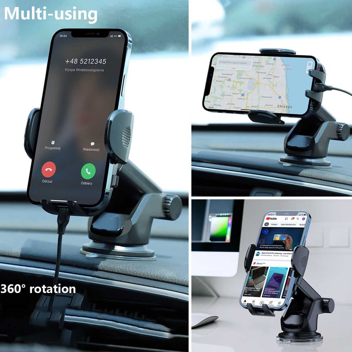 Byseng Phone Mount for Car, Cell Phone Holder for Car Dashboard Windshield and Car Vent 3 in 1, Car Phone Holder Mount for iPhone 14 13 12 Pro Max Samsung All Cell Phones