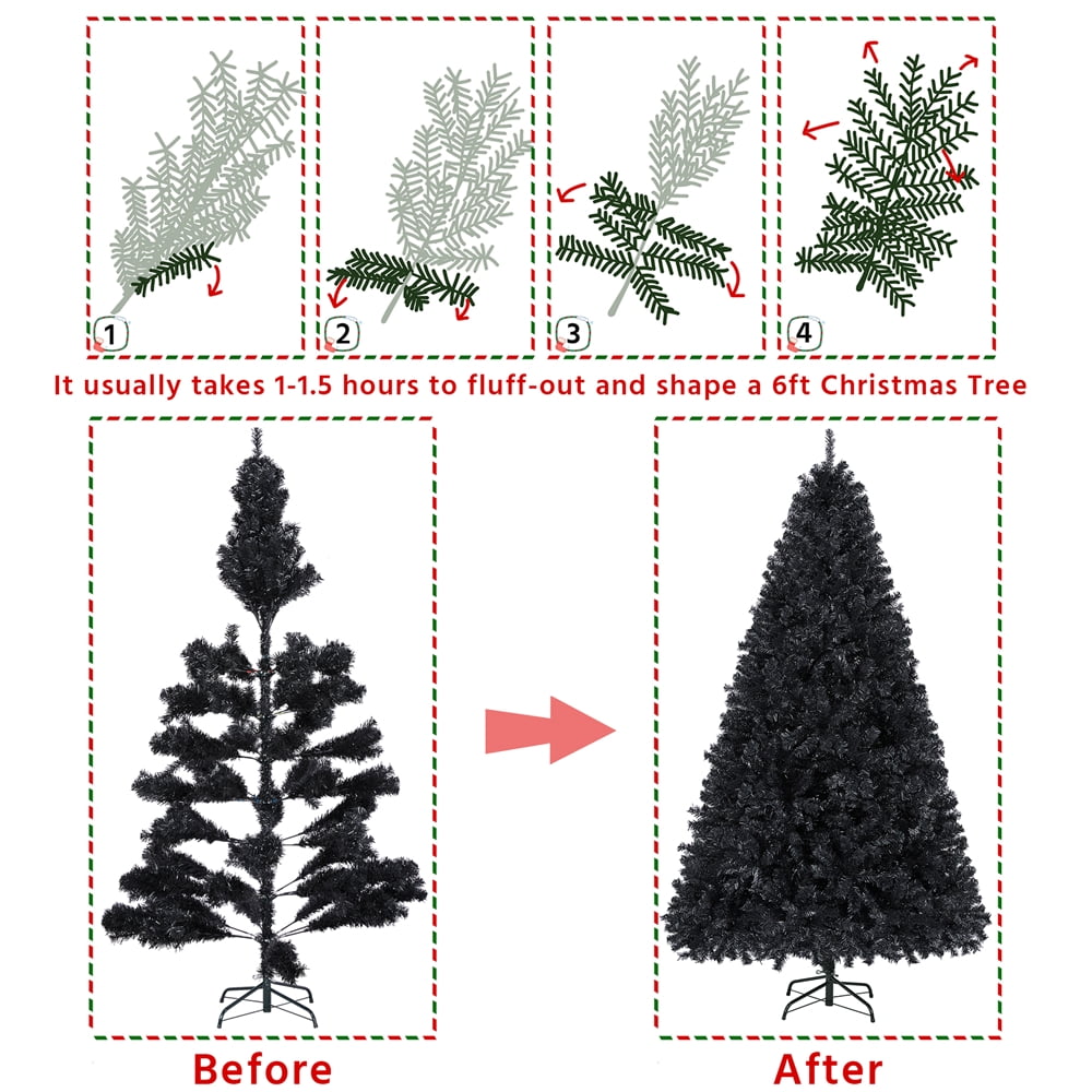 Topeakmart Black Holiday Spruce Christmas Tree, with Foldable Stand 6'