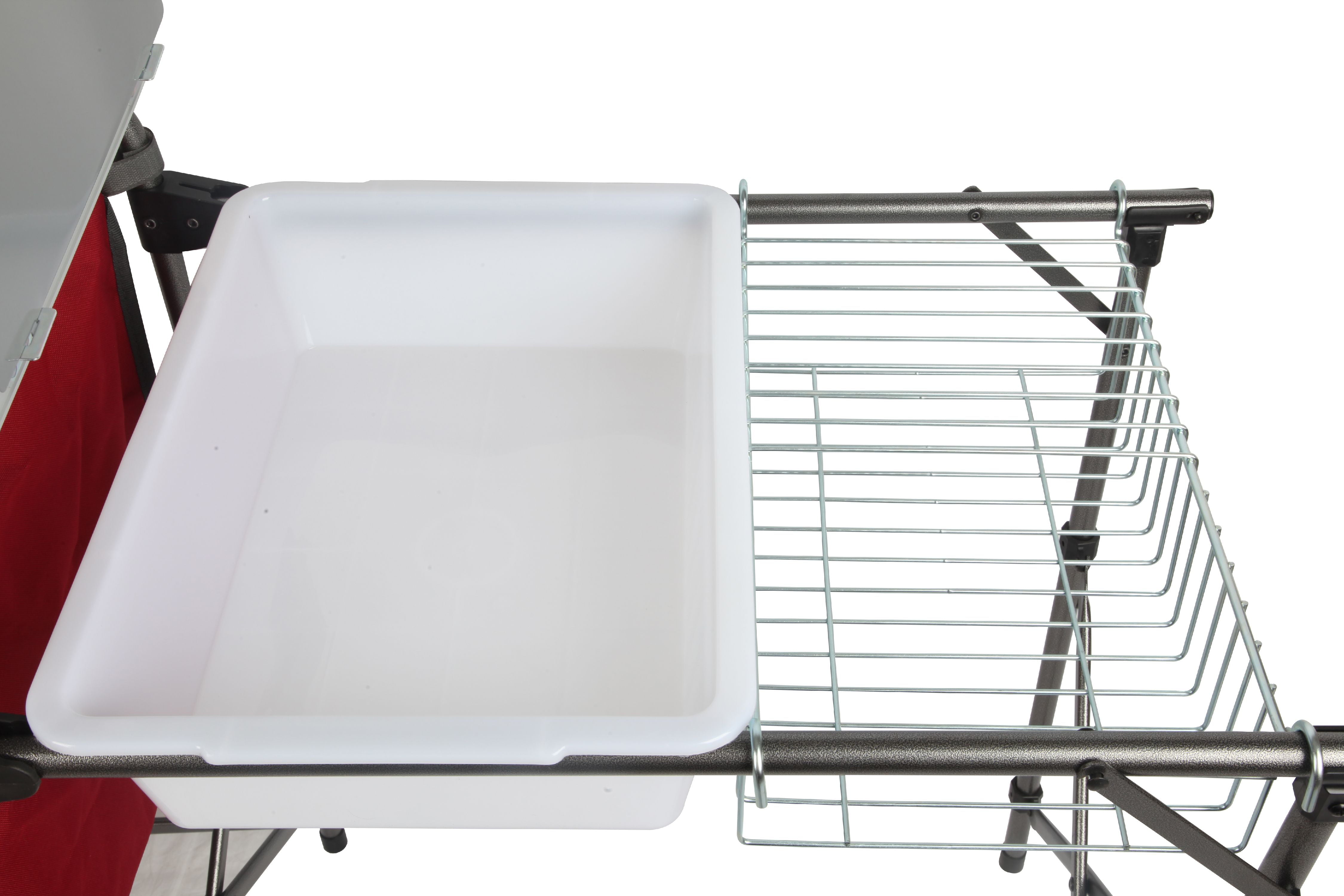 Trail Deluxe Camping Kitchen with Storage, Silver and Red, 31 Height