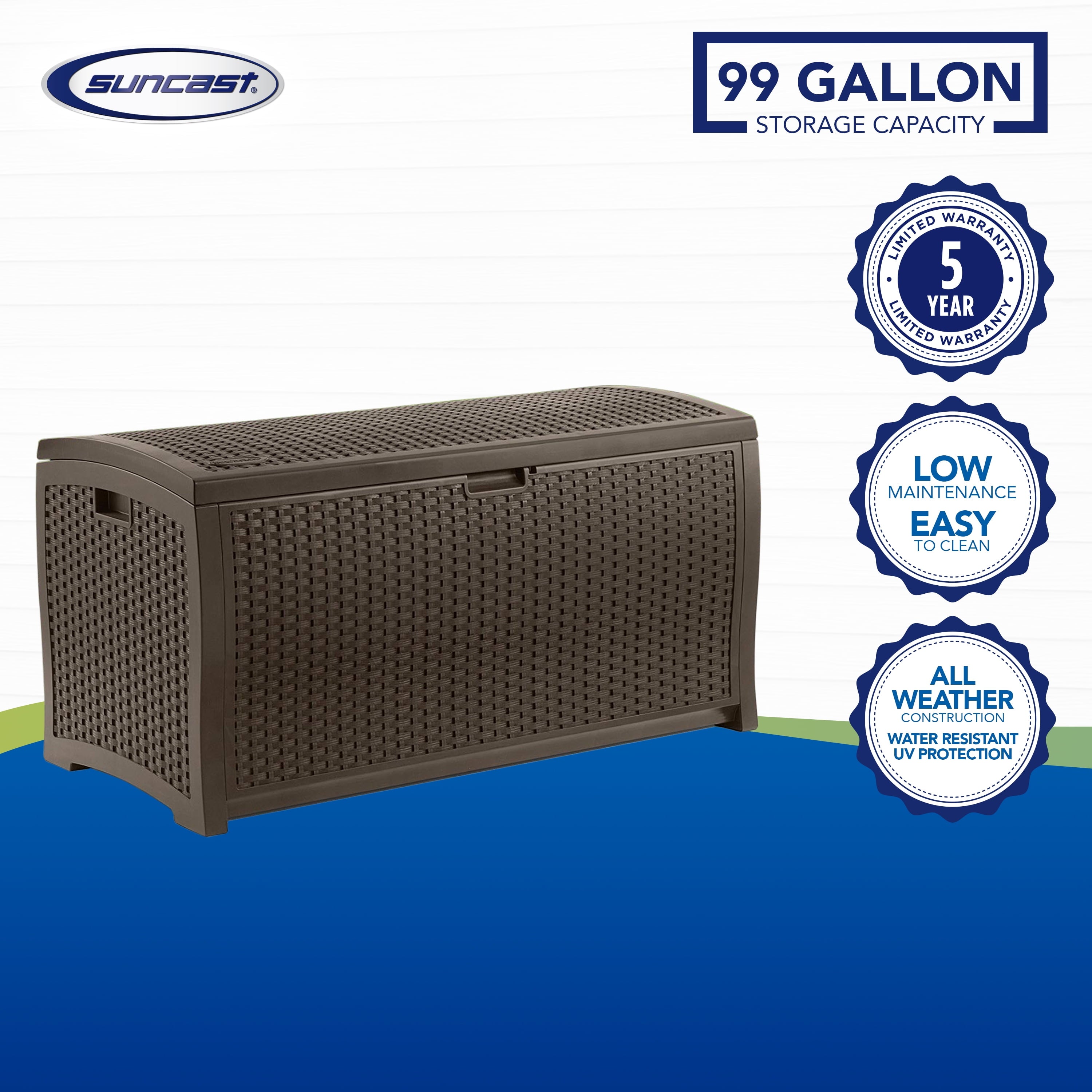 Suncast Resin 99-Gallon Deck Box - Mocha Brown - DBW9200- 52 in D x 27.5 in H x 27.6 in W