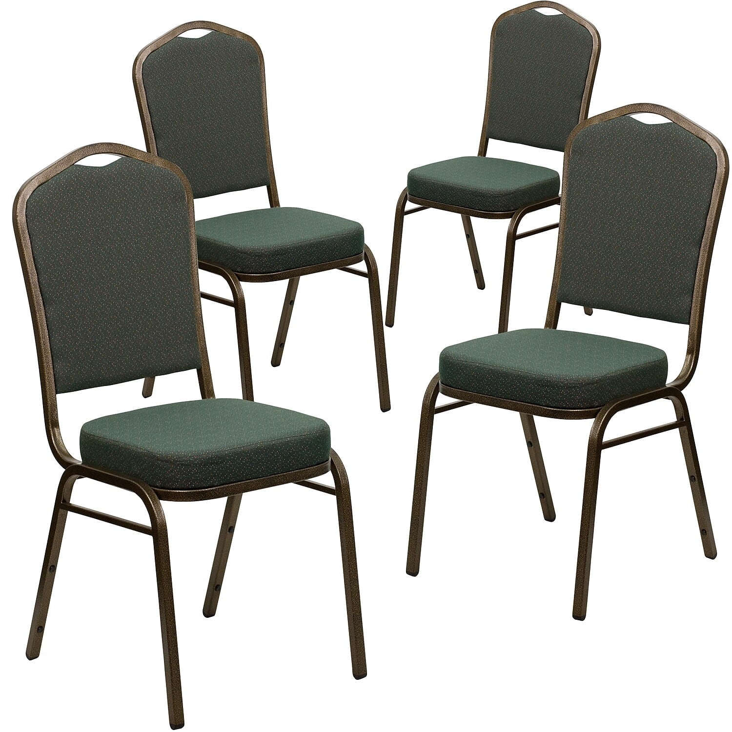 Flash Furniture 4 Pack HERCULES Series Crown Back Stacking Banquet Chair in Black Patterned Fabric - Gold Vein Frame