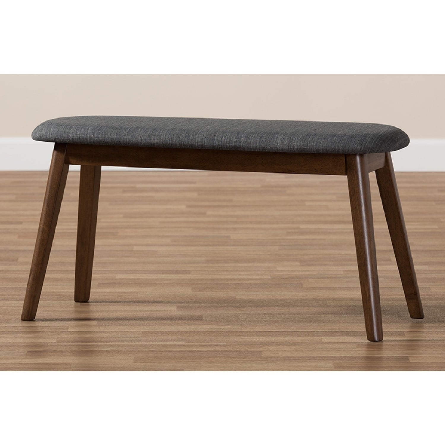 Baxton Studio Easton Mid-Century Modern Dark Grey Fabric Upholstered Walnut Finished Wood Bench