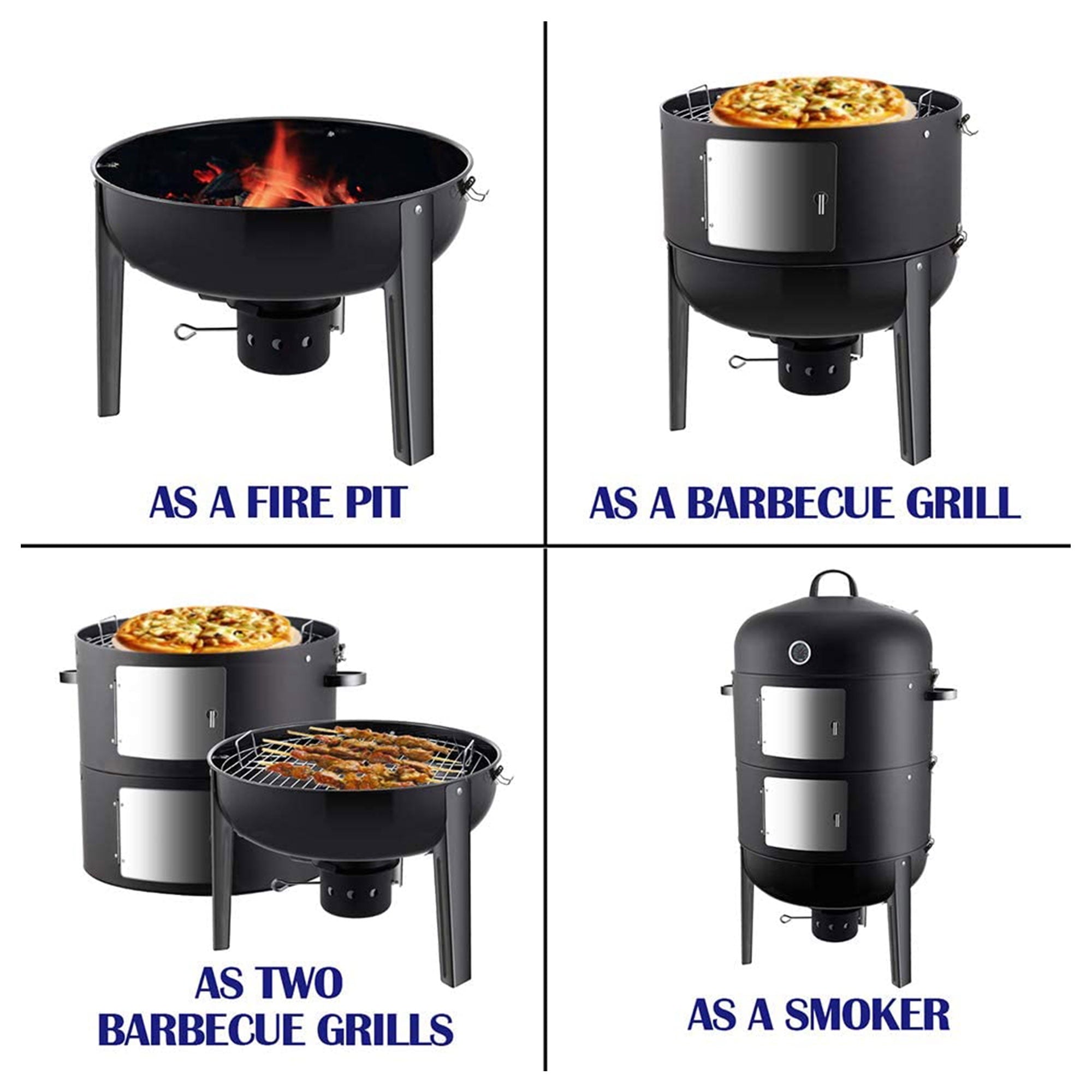 Realcool 20 Inch Vertical Heavy Duty Steel Charcoal Outdoor Smoker, Black