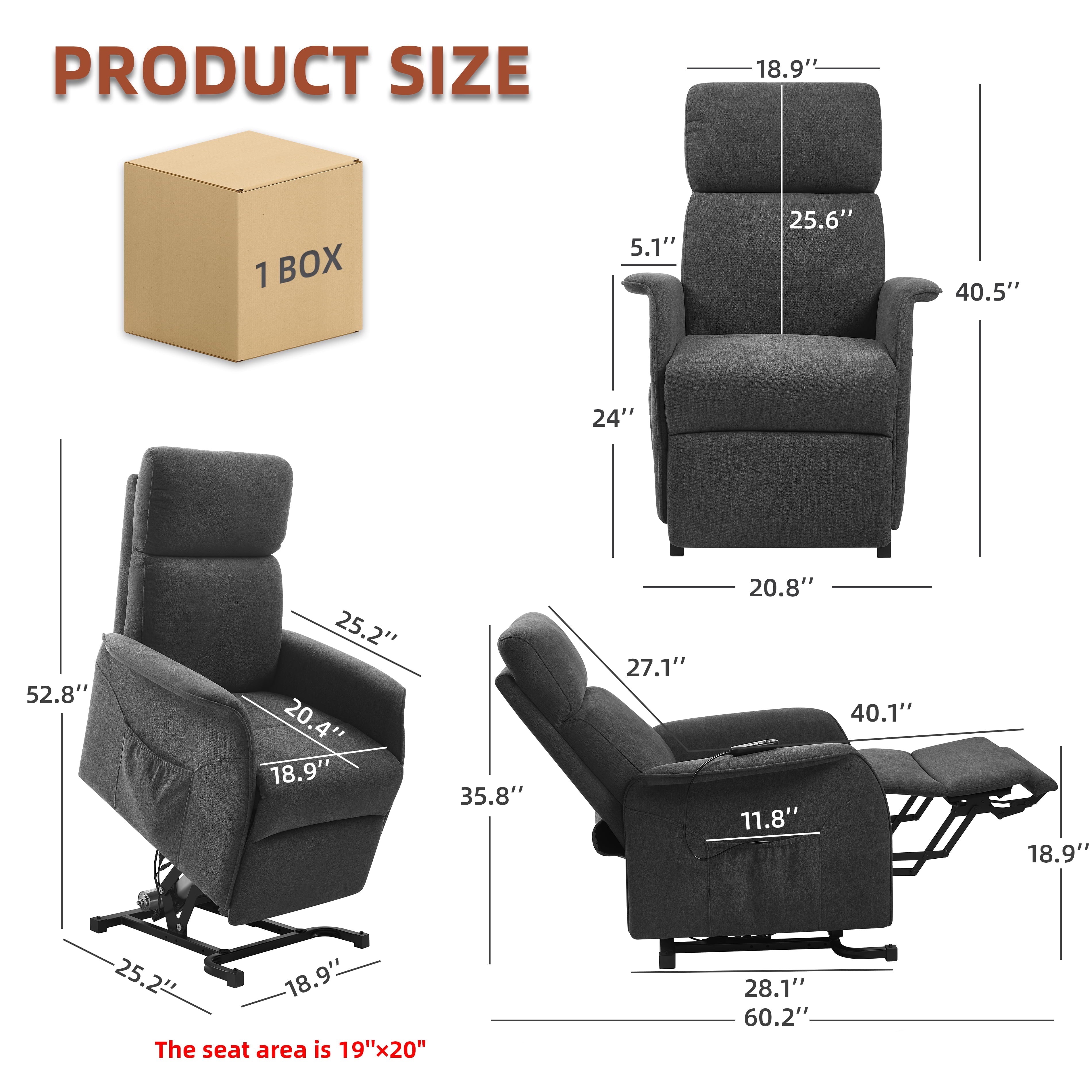 FIBO Electric Power Lift Recliner with Automatic Lift & Recline Button, Lift Chairs Recliners for Elderly with Massage and Heat, Extended Footrest, Grey (Fabric)