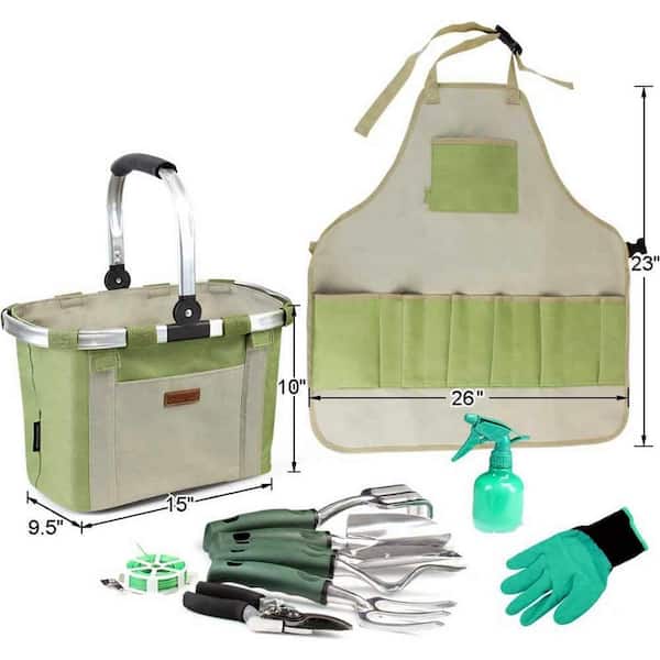 11-Piece Duty Gardening Tools Set with Storage Tote & Gloves, Garden Tools Set