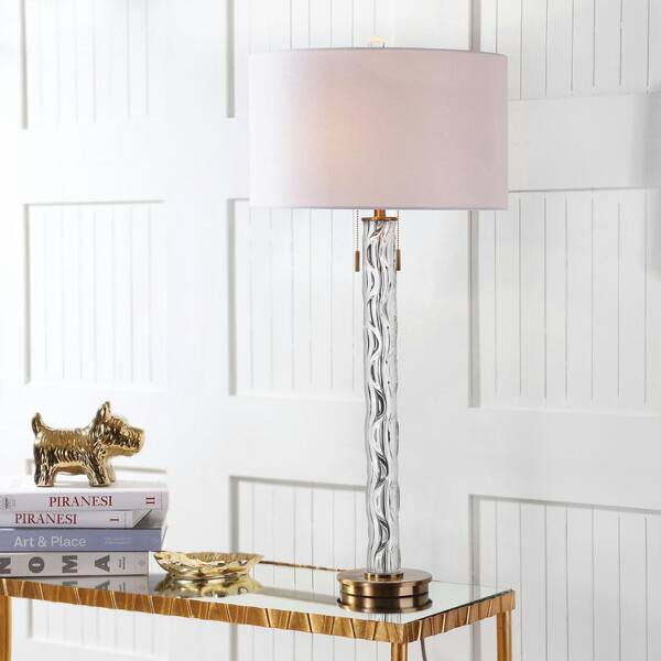 Rayna 37 in. Clear/Gold Metallic Table Lamp with Off-White Shade